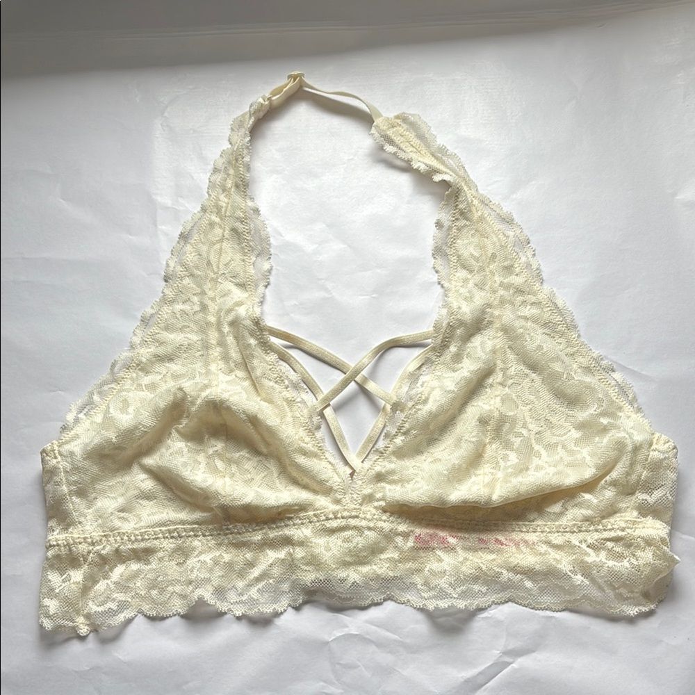 Victoria Secret Pink Off White Lace Unlined Bralette Size Large